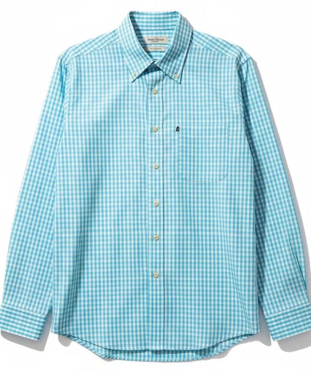 Brooks Brothers Gingham Oxford Shirt Mens M Aqua Blue Check Slim Button Down 346